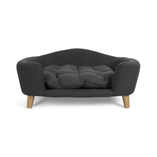 Mid-Century Luxury Dog Bed – Tufted Cushion with Birch Legs for Small Dogs (Dark Gray)