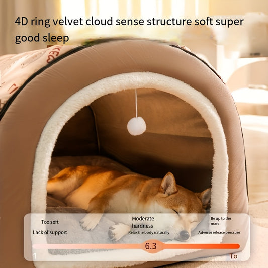 Cozy Cartoon Dog House Bed for All Seasons - Polyester Fiber Pet Sofa with Warm Plush Lining, Removable & Washable Cover, Non-Slip Bottom - Fits Extra Small to Large Dogs, Assembled Indoor Puppy & Cat Bed