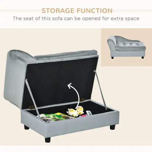 Luxury Small Dog Bed with Hidden Storage – Modern Pet Sofa for Small Breeds (Grey)