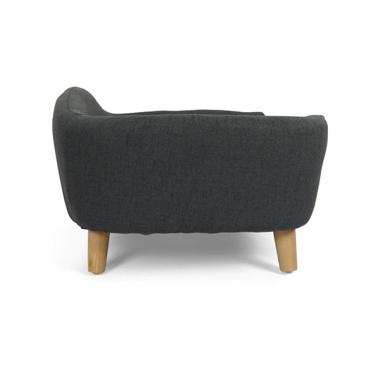Mid-Century Luxury Dog Bed – Tufted Cushion with Birch Legs for Small Dogs (Dark Gray)