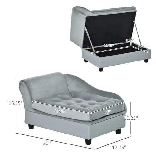 Luxury Small Dog Bed with Hidden Storage – Modern Pet Sofa for Small Breeds (Grey)